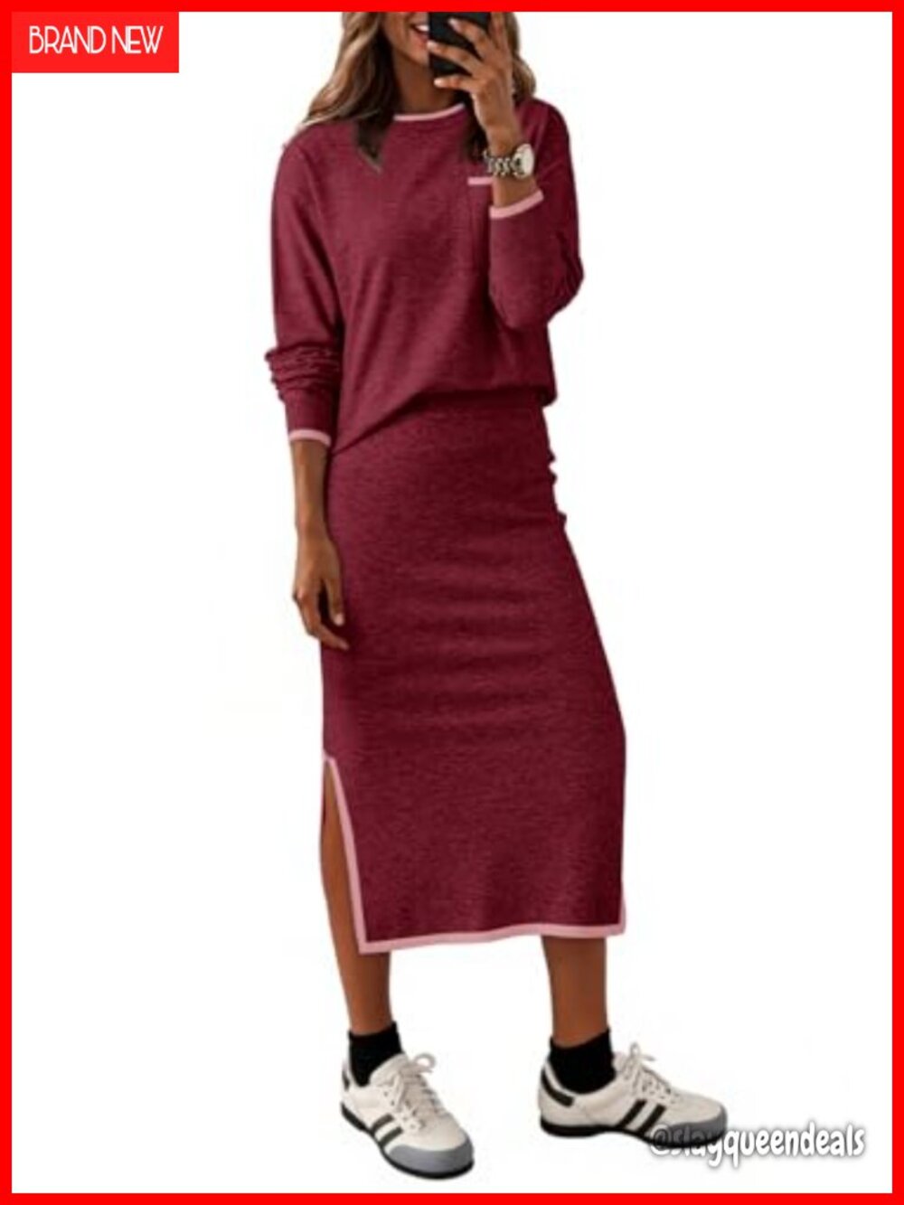 Women's Sweater Skirt Set 2 Piece Knit Outfit Long Sleeve Pullover Midi Pencil